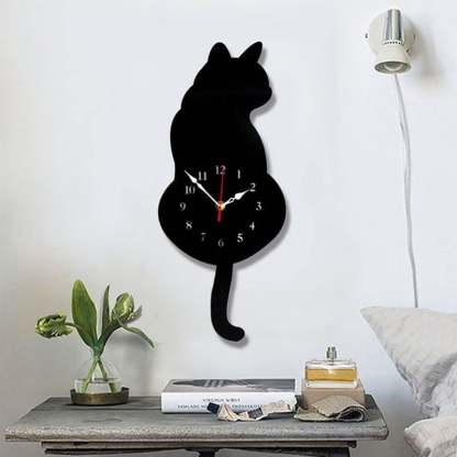 🐾⏰ Nordic Cat Wagging Tail Wall Clock