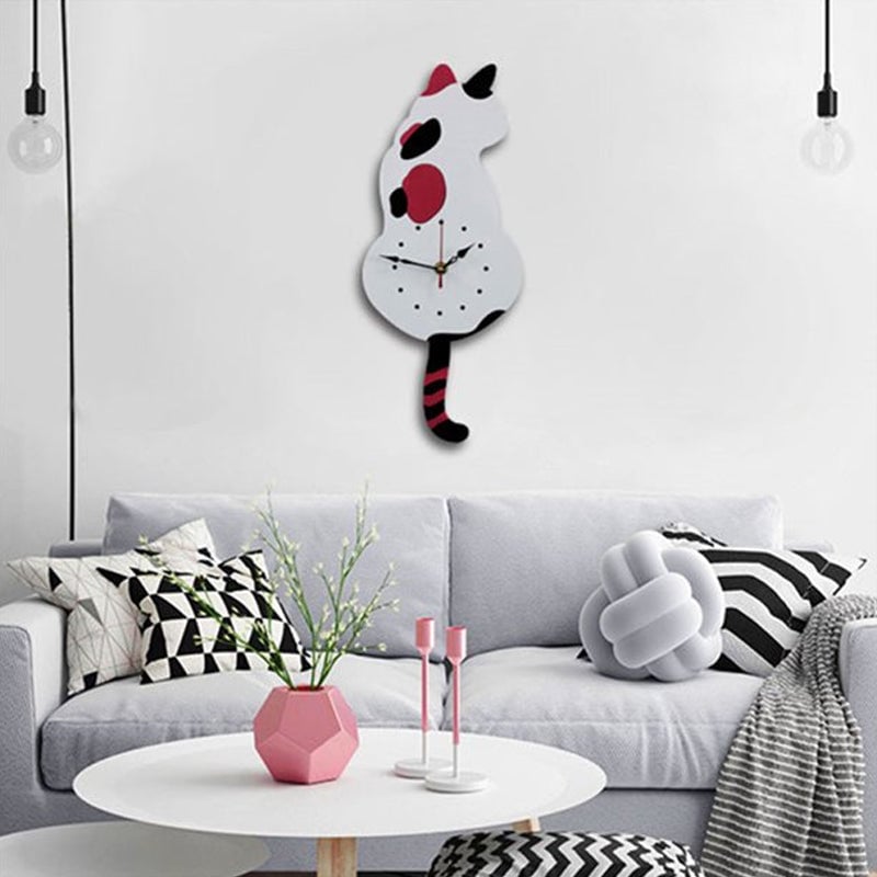🐾⏰ Nordic Cat Wagging Tail Wall Clock