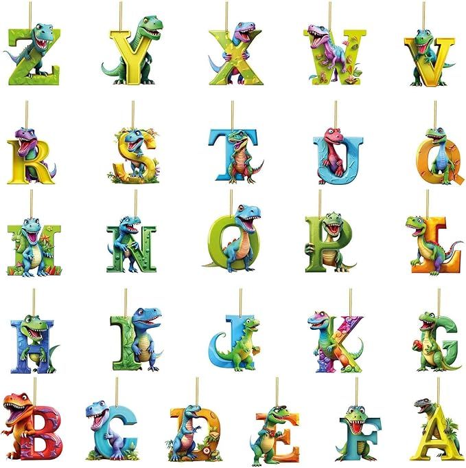 【🎄 Early Christmas Sale 50% OFF】🦕 Christmas Dinosaur Ornaments 26 Letter Cartoon Pendant