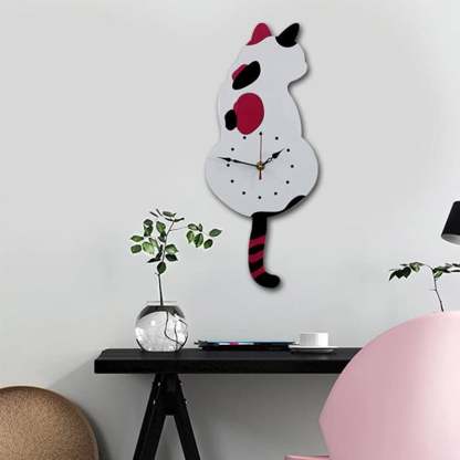🐾⏰ Nordic Cat Wagging Tail Wall Clock