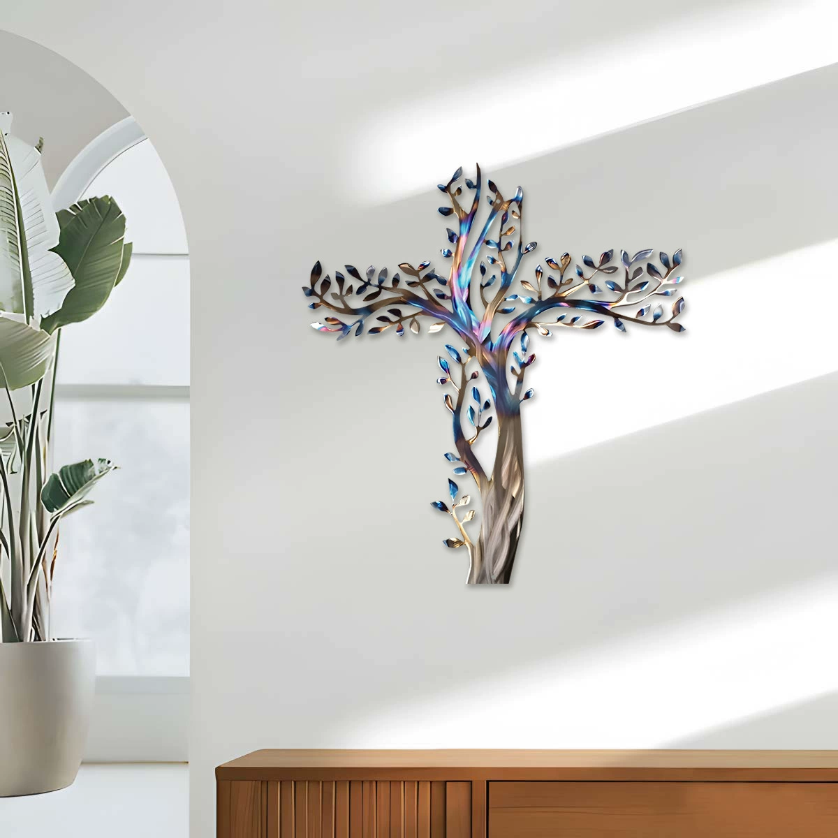 ✝️🌳 Cross Tree of Life Metal Wall Art
