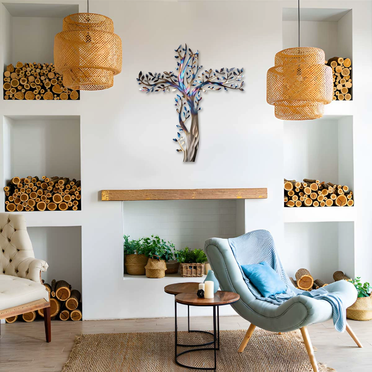 ✝️🌳 Cross Tree of Life Metal Wall Art