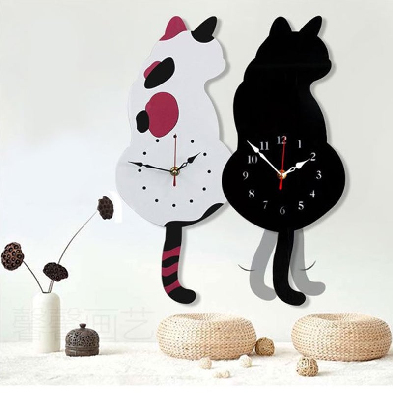 🐾⏰ Nordic Cat Wagging Tail Wall Clock
