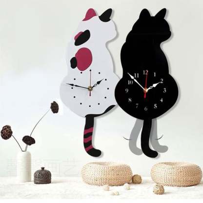 🐾⏰ Nordic Cat Wagging Tail Wall Clock