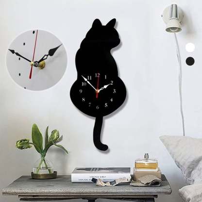 🐾⏰ Nordic Cat Wagging Tail Wall Clock