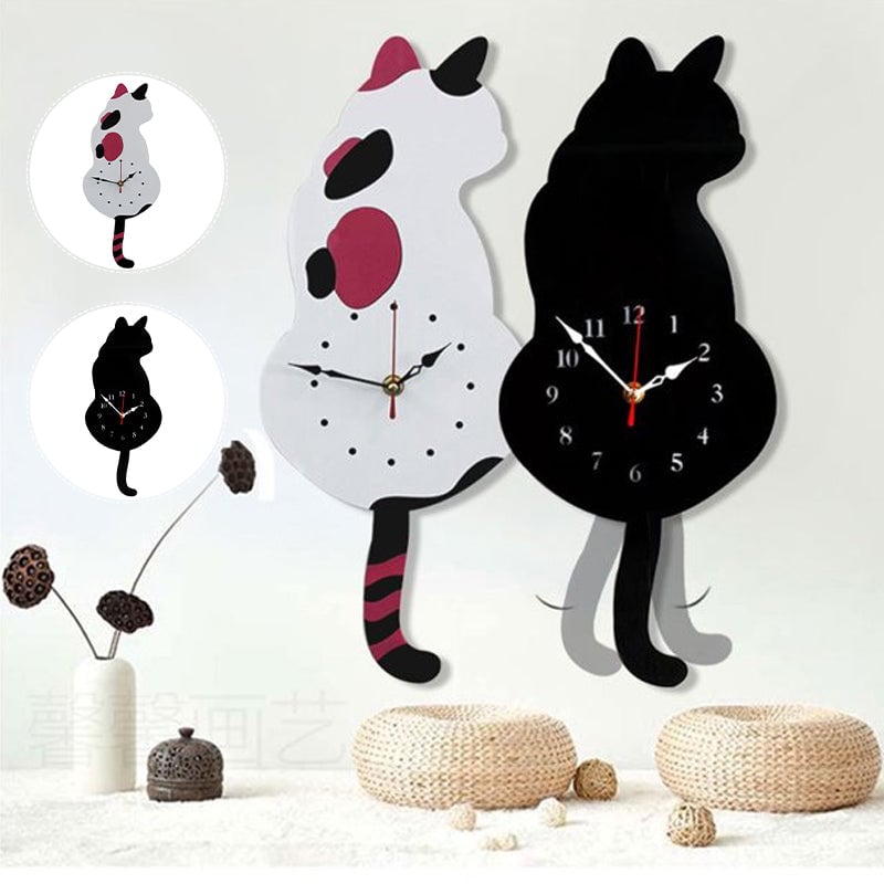 🐾⏰ Nordic Cat Wagging Tail Wall Clock
