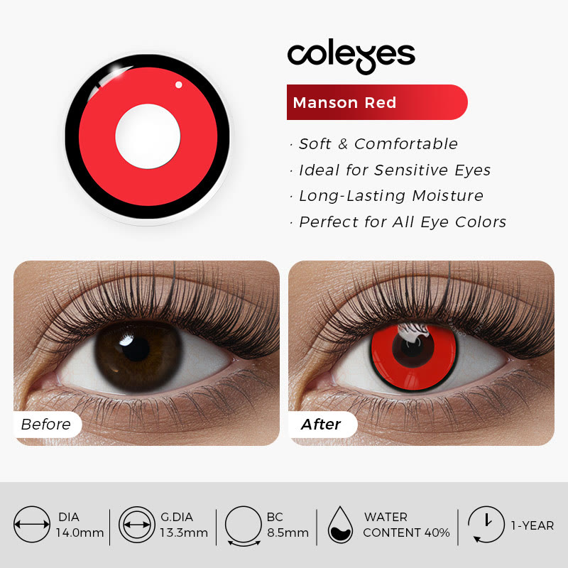Coleyes Manson Red Yearly Cosplay Prescription Colored Contacts - image 5