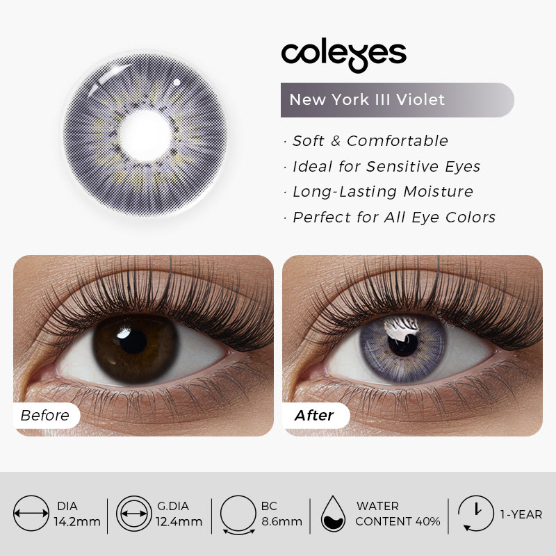 Coleyes New York III Violet Yearly Prescription Colored Contacts - image 9