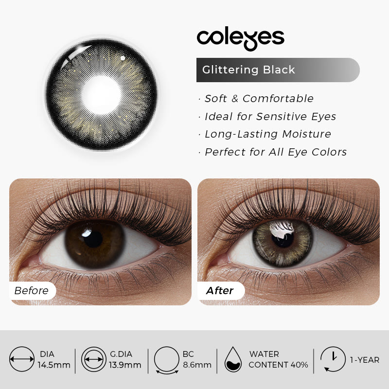Coleyes Glittering Black Yearly Prescription Colored Contacts - image 7