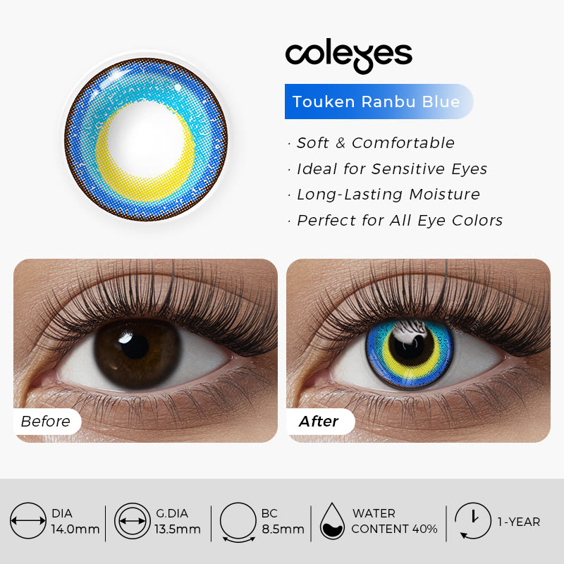 Coleyes Touken Ranbu Blue Yearly Prescription Cosplay Colored Contacts - image 6