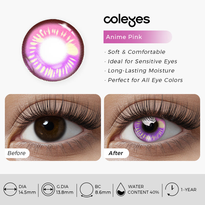 Coleyes Anime Pink Yearly Cosplay Prescription Colored Contacts - image 4