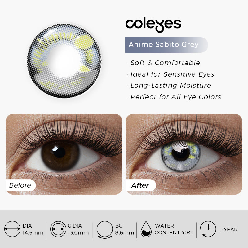 Coleyes Anime Sabito Grey Yearly Cosplay Prescription Colored Contacts - image 4