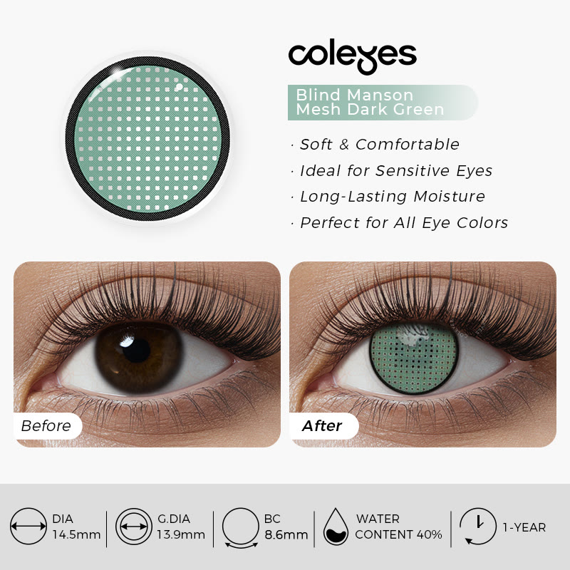 Coleyes Blind Manson Mesh Dark Green  Yearly Cosplay Colored Contacts - image 7