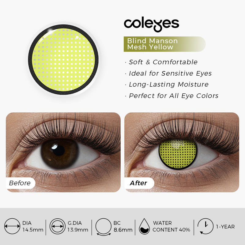 Coleyes Blind Manson Mesh Yellow Yearly Cosplay Colored Contacts - image 7