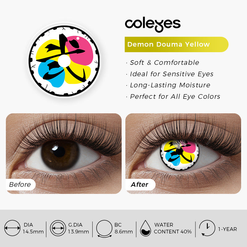 Coleyes Demon Douma Yellow Yearly Prescription Cosplay Colored Contacts - image 4