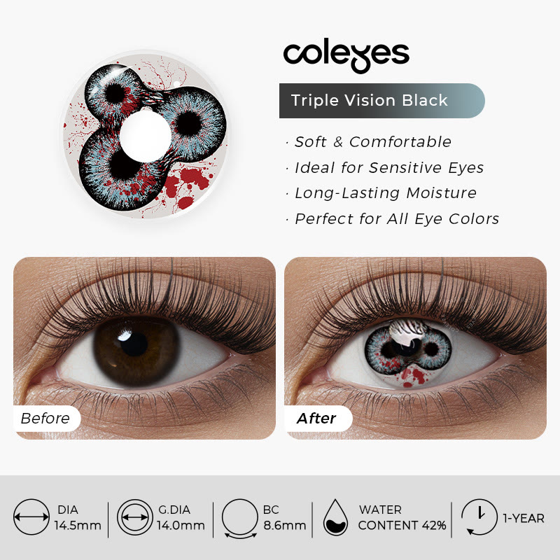 Coleyes Triple Vision Black Yearly Cosplay Colored Contacts - image 4