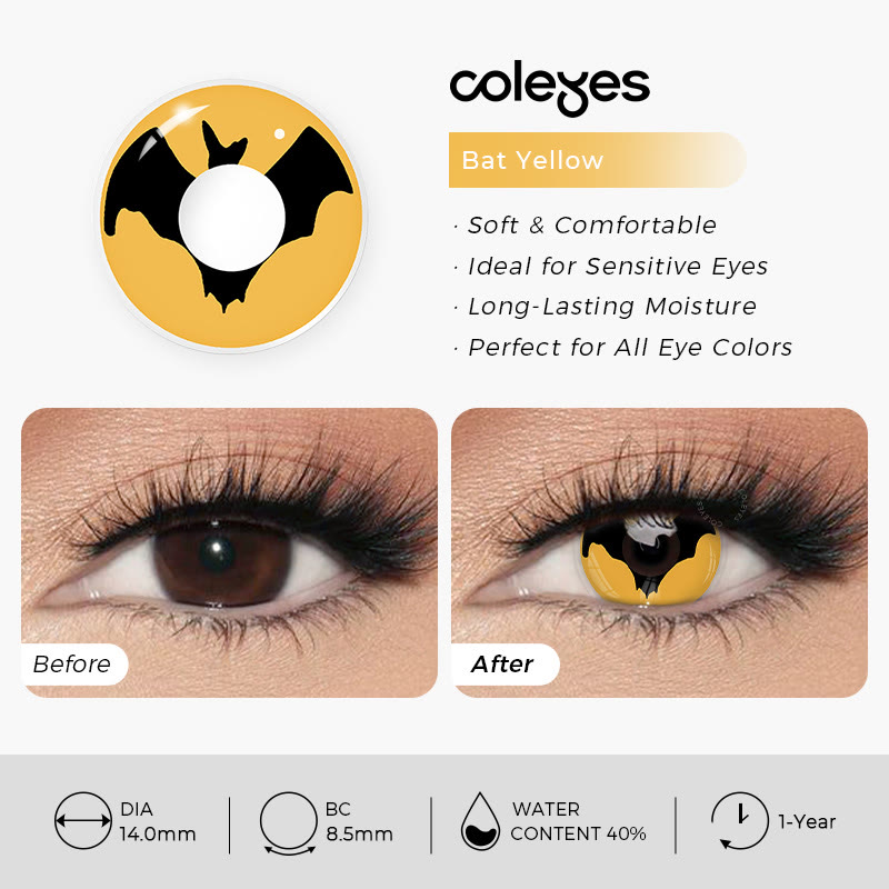 Coleyes Halloween Bat Yellow Yearly Cosplay Colored Contacts - image 3