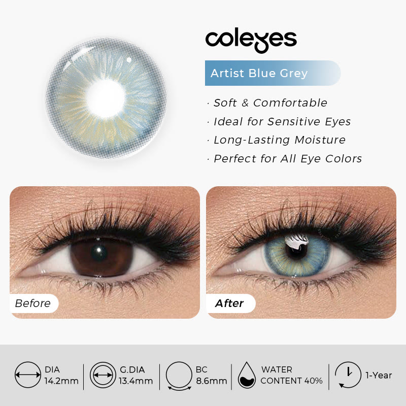Coleyes Artist Blue Grey UV-Blocking Yearly Prescription Colored Contacts - image 6