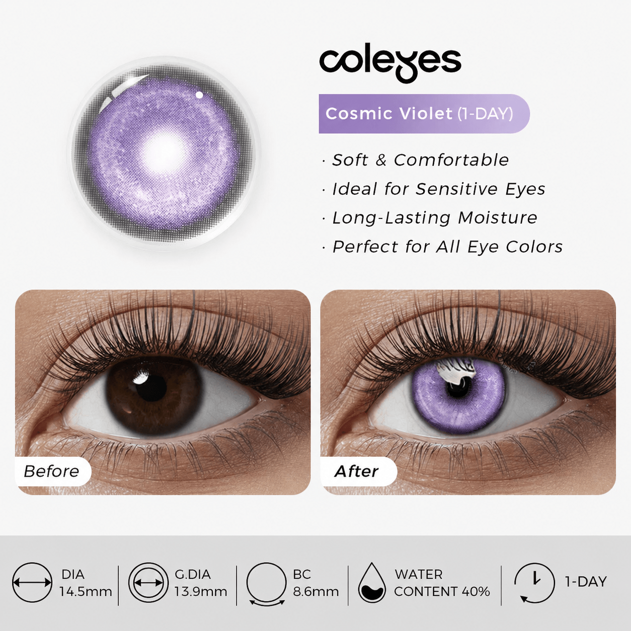 Coleyes Cosmic Violet Prescription Cosplay Colored Contacts | 1 Day-10pcs - image 11