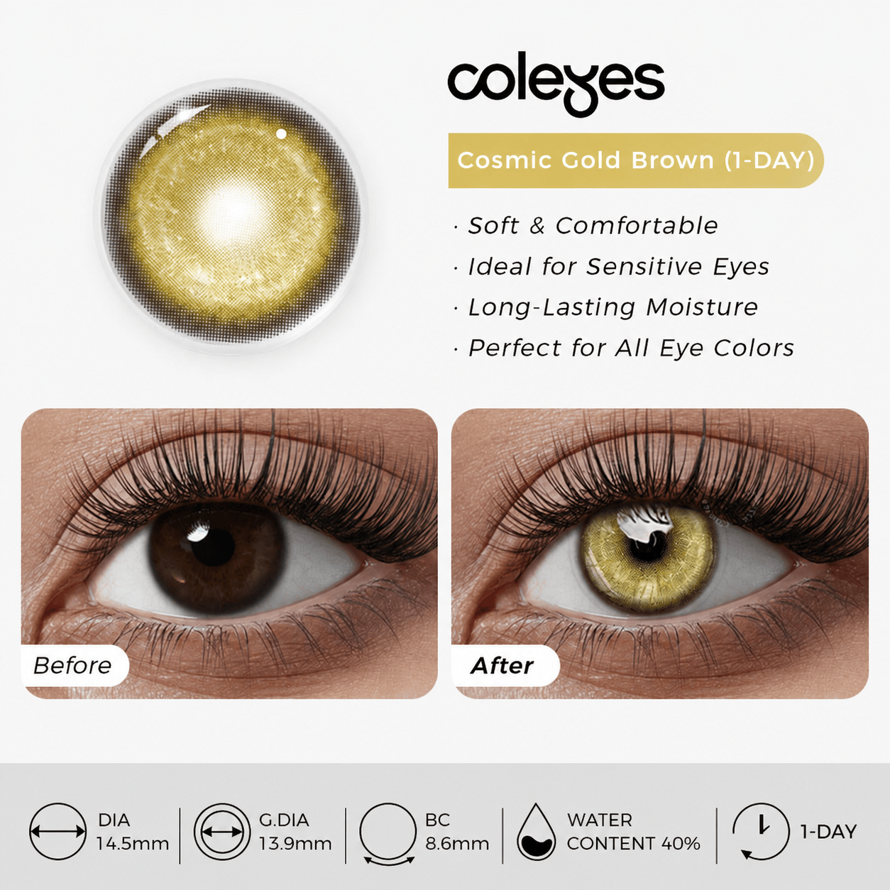 Coleyes Cosmic Gold Brown Prescription Cosplay Colored Contacts | 1 Day-10pcs - image 8