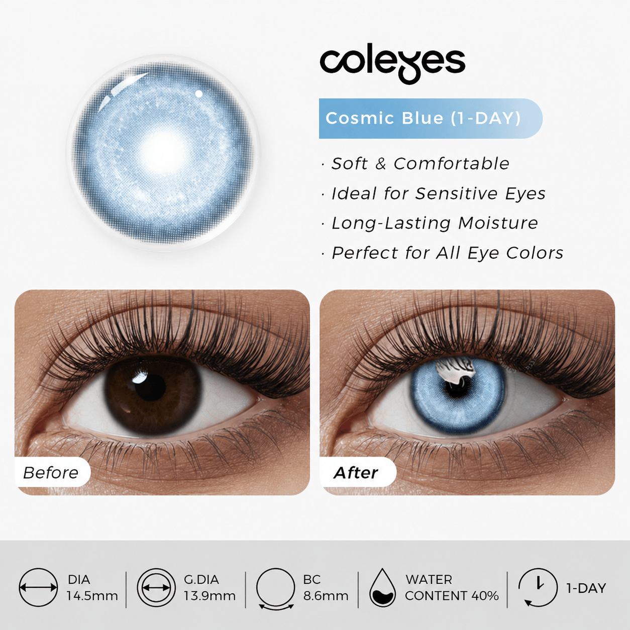 Coleyes Cosmic Blue Prescription Cosplay Colored Contacts | 1 Day-10pcs - image 9