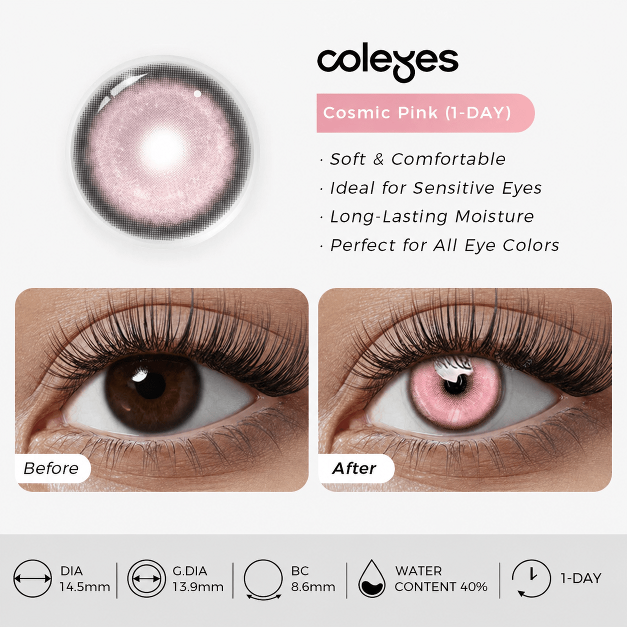 Coleyes Cosmic Pink Prescription Cosplay Colored Contacts | 1 Day-10pcs - image 9