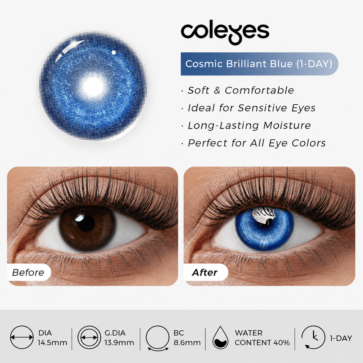 Coleyes Cosmic Brilliant Blue Prescription Cosplay Colored Contacts | 1 Day-10pcs - image 10
