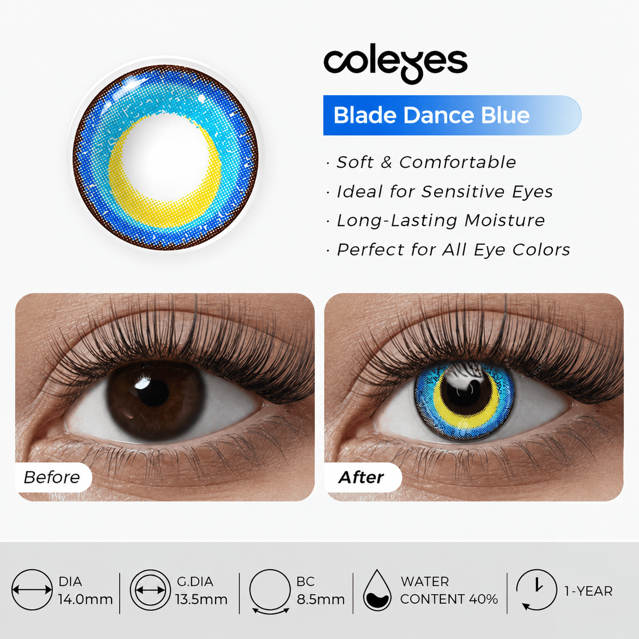 Coleyes Blade Dance Blue Yearly Prescription Cosplay Colored Contacts - image 6