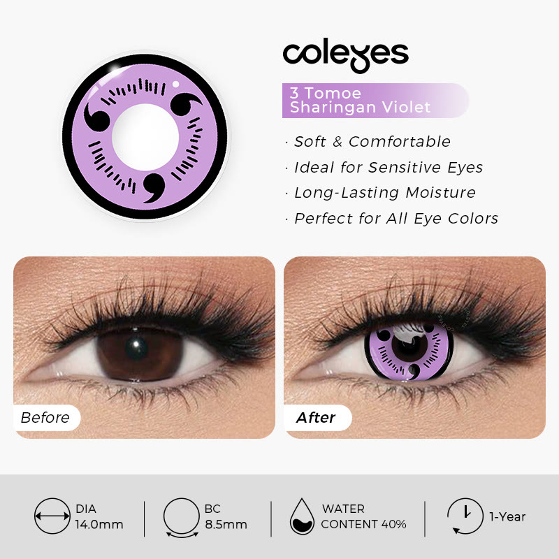 Coleyes 3 Tomoe Sharingan Violet Yearly Cosplay Colored Contacts - image 4