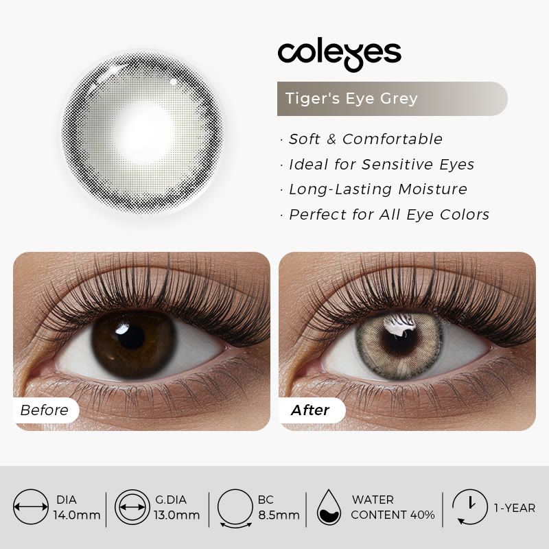 Coleyes Tiger's Eye Grey Yearly Prescription Colored Contacts - image 8