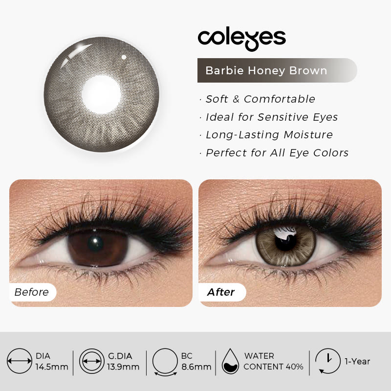 Coleyes Barbie Honey Brown Yearly Prescription Colored Contacts - image 4