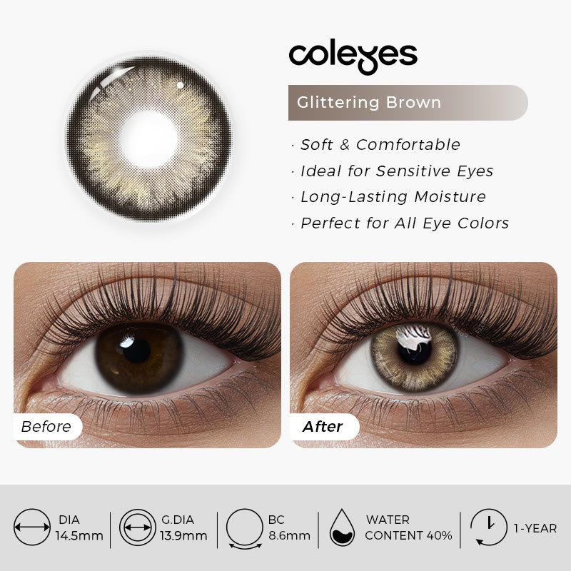 Coleyes Glittering Brown Yearly Prescription Colored Contacts - image 7