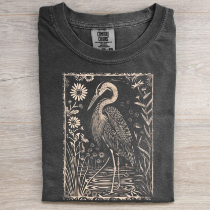 Great Blue Heron Block Print Unisex Comfort Colors T-Shirt