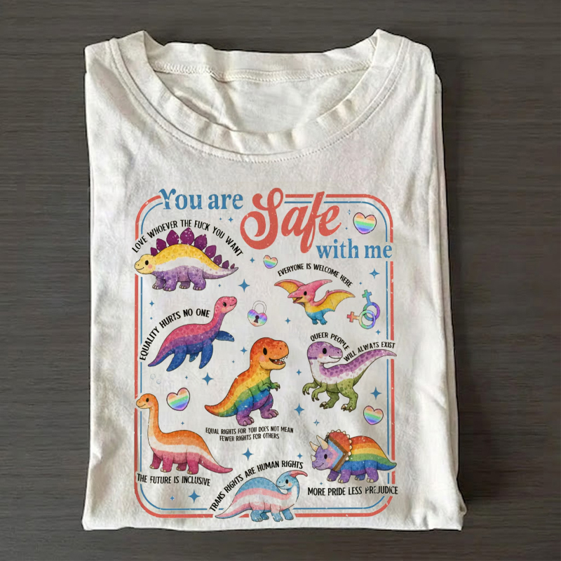  Dinosaur Rainbow You Are Safe With Me LGBT Ally T-shirt