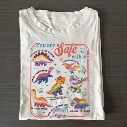  Dinosaur Rainbow You Are Safe With Me LGBT Ally T-shirt