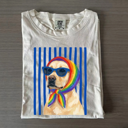 Retro Lab Dog Graphic Sunglasses Subtle Rainbow LGBTQ T-shirt