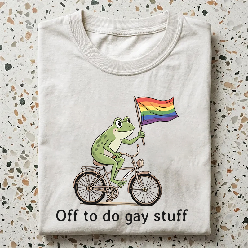 Off to do Gay Stuff LGBTQ Frog on Bicycle T-shirt