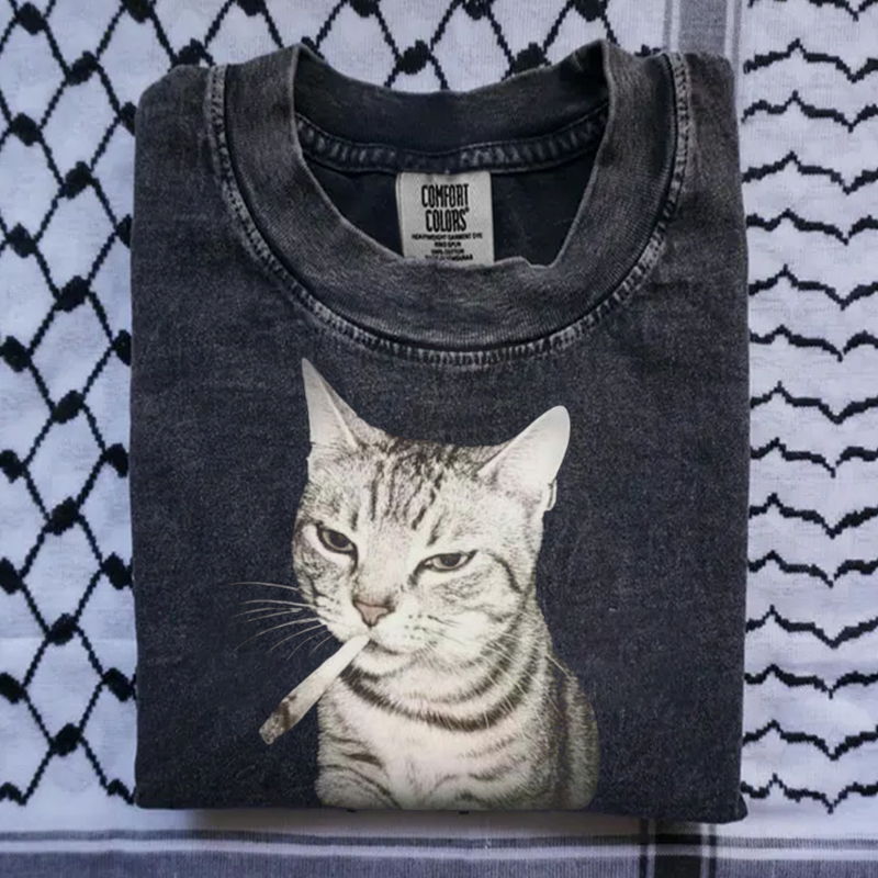 Vintage Smoking Cat Meme T-shirt