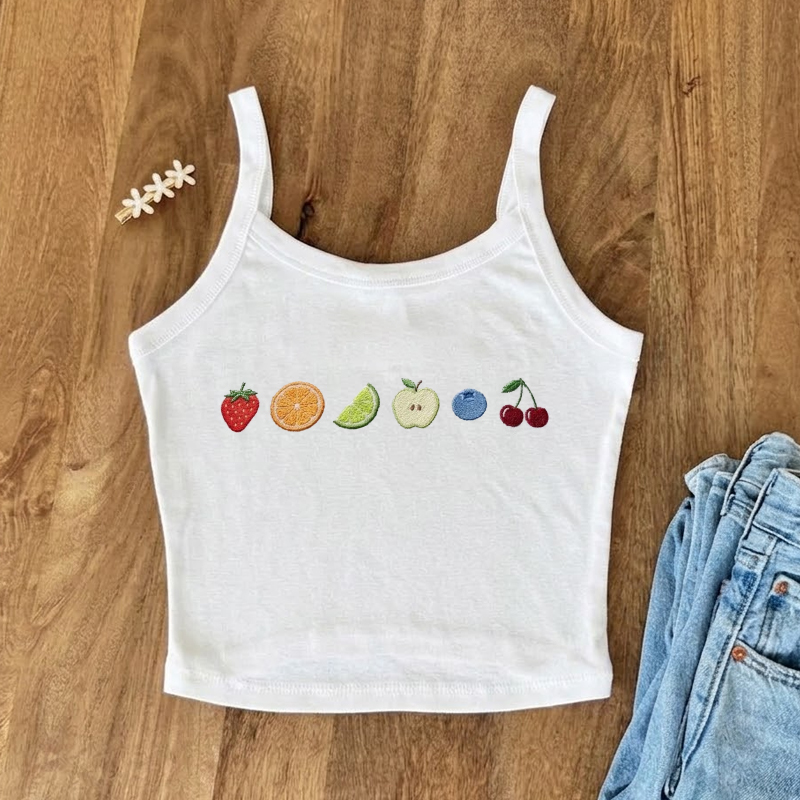 Embroidered Fruity Subtle Pride Crop Tank Top