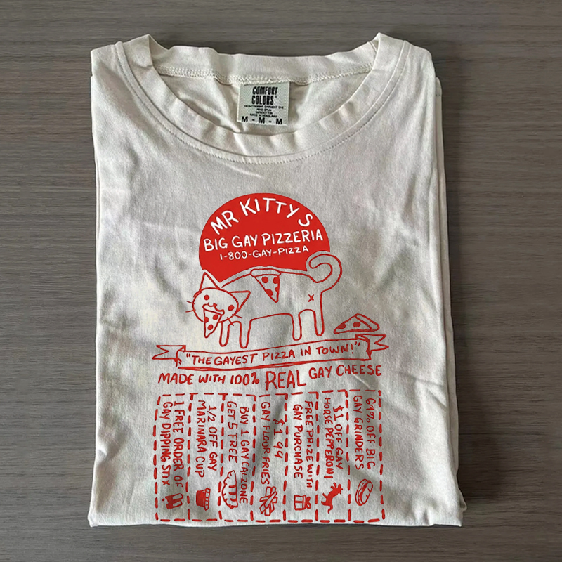 Mr. Kittys BIG GAY PIZZERIA funny lgbtq T-shirt