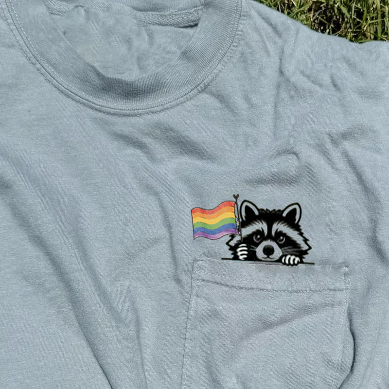 Rainbow Flag Raccoon Pride Pocket T-shirt