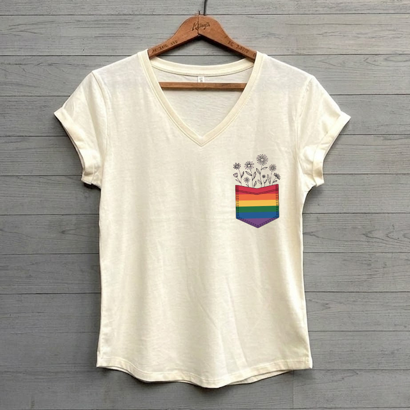 Flower Pocket Pride LGBTQ V-neck Shirt