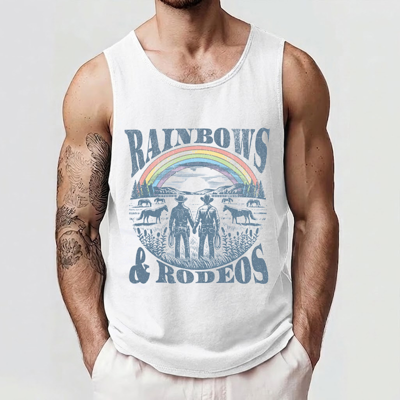 Gay Cowboy Western LGBTQIA Rainbows Rodeo Tank Top