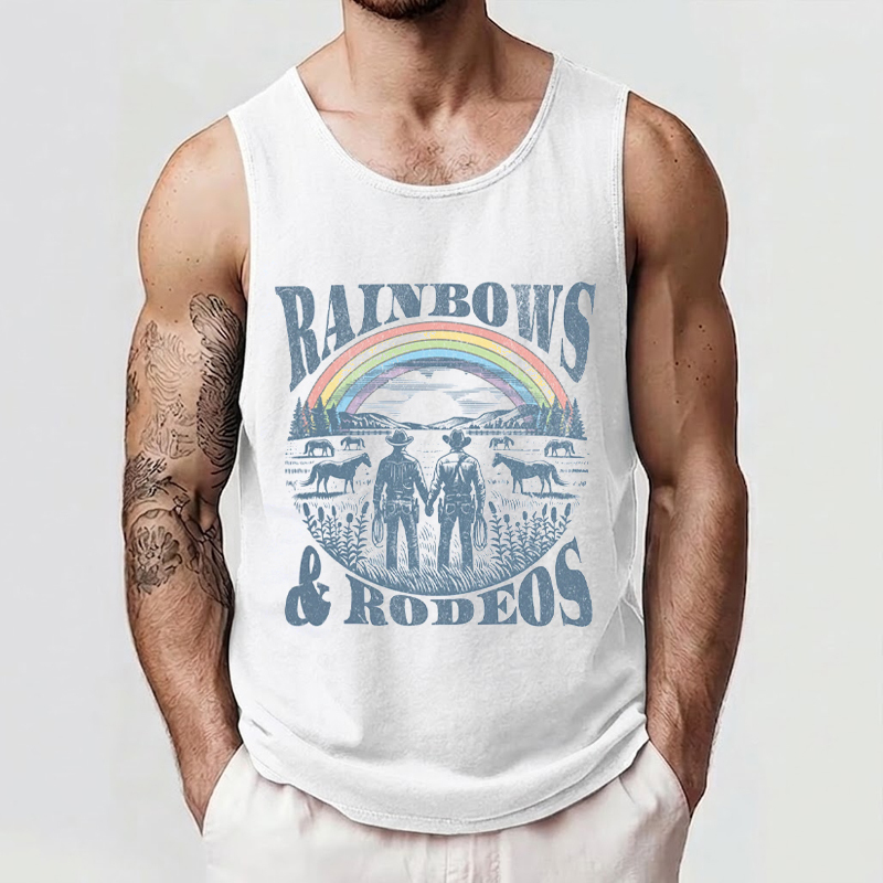Gay Cowboy Western LGBTQIA Rainbows Rodeo Tank Top
