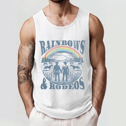 Gay Cowboy Western LGBTQIA Rainbows Rodeo Tank Top
