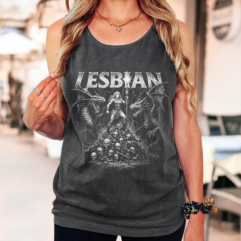 Lesbian Warrior Dragon Fantasy Vintage Tank Top