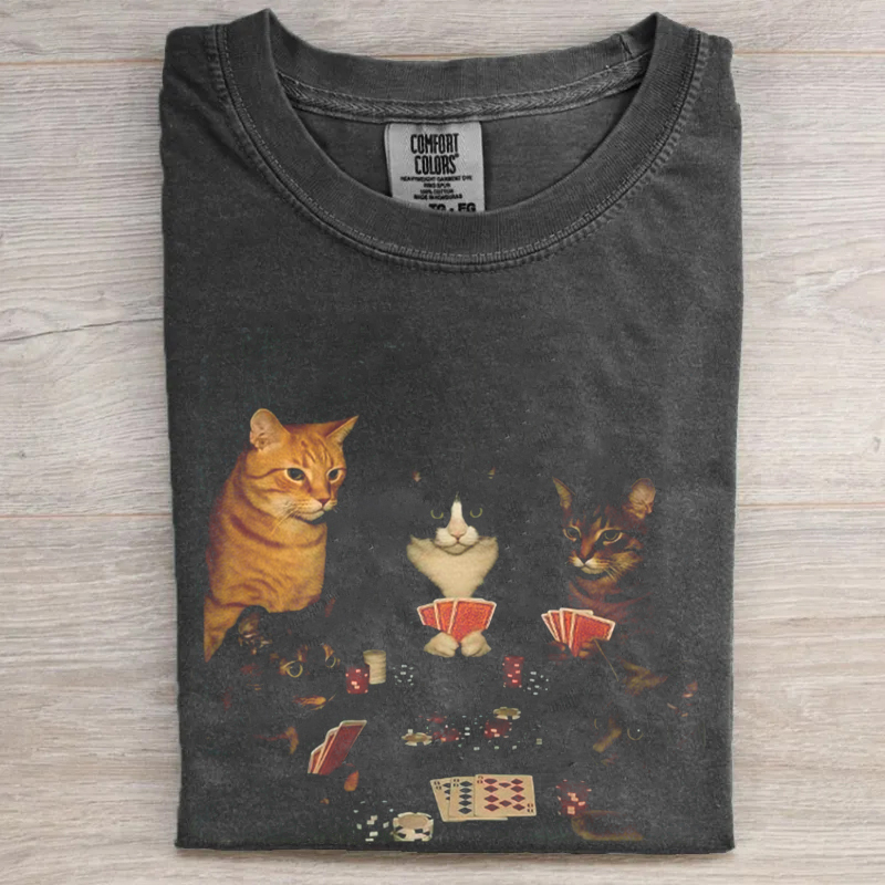 Retro Funny Cats Playing Poker Meme T-shirt