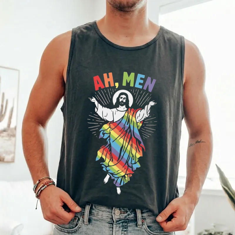 Ah Men  Jesus Rainbow LGBTQ Unisex Tank Top