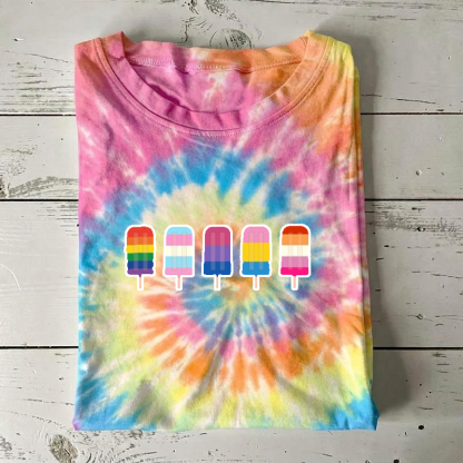Rainbow Popsicles  Handmade Tie Dye T-shirt