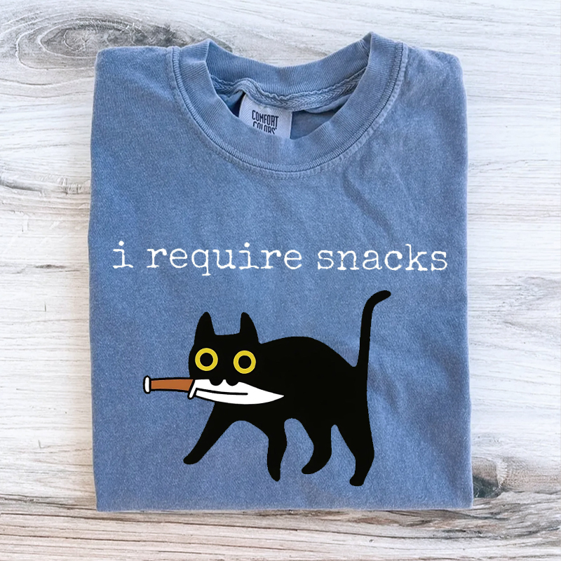 I Require Snacks Funny Black Cat T-shirt